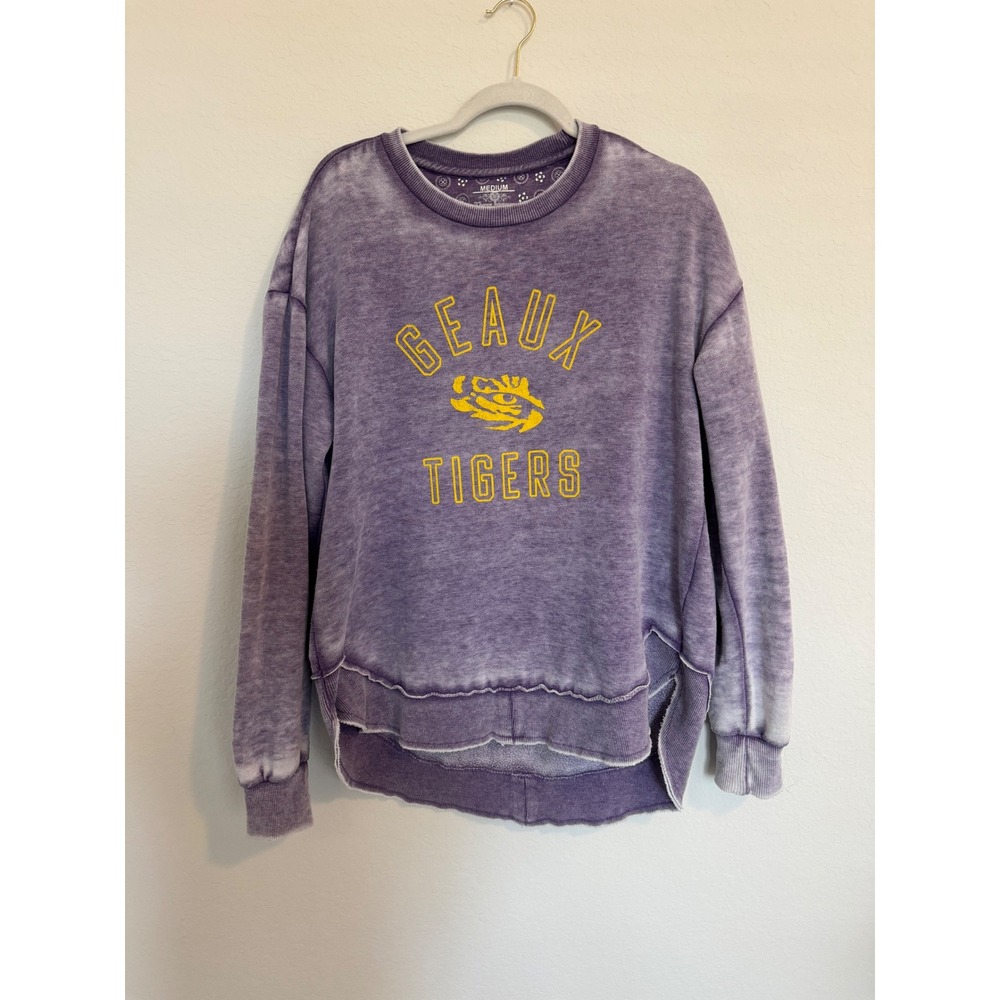 Three Square LSU Tigers Geaux Tigers Mineral Wash Sweatshirt Purple Women M-0649